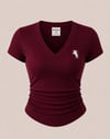 Bordo V Yaka Fitilli Premium Bluz