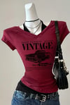 Bordo Vintage Modern Life Ek Askılı Y2K Kısa Kollu Crop