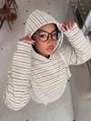 Ekru Çizgili Hood 3 İplik Dijital Sweatshirt