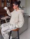 Ekru Çizgili Hood 3 İplik Dijital Sweatshirt