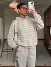 Ekru Çizgili Hood 3 İplik Dijital Sweatshirt