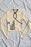 Ekru Mandarin Yaka Ejderha Motifli Vintage Qipao Y2K Uzun Kollu Crop