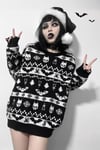 Etnik Siyah Gothic Desenli Oversize Kazak