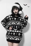 Etnik Siyah Gothic Desenli Oversize Kazak