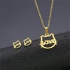 Gold Hello Kitty Face Love Kolye Ve Küpe Seti 
