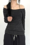 Gri Madonna Yaka Siyah Şeritli Uzun Kollu Crop