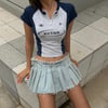 Gri Melanj Şeritli NYTNN Fermuarlı Kısa Kollu Crop
