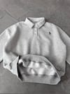 Gri Polo Yaka Nakış Detaylı Basic Oversize Unisex Sweatshirt