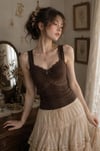 Kahverengi Dantel Detaylı Fiyonklu Vintage Y2K Askılı Crop