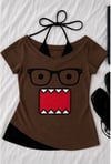 Kahverengi Domo Kun Ek Askılı Y2K Kısa Kollu Crop