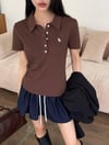 Kahverengi Tek Boynuzlu At Baskılı Polo Yaka Düğmeli Kısa Kol Tshirt