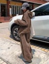 Kahverengi Washed Yıkama Desenli 3 İplik Eşofman Takımı
