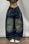 Lacivert D2T Vintage Yıkamalı Baggy Y2K Pantolon