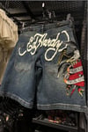Lacivert Ed Hardy Grafiti Harajuku Y2K Şort