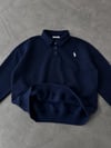 Lacivert Polo Yaka Nakış Detaylı Basic Oversize Unisex Sweatshirt