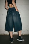 Lacivert Taşlamalı Nakış Detaylı Denim Y2K Baggy Unisex Kot Şorrtolon