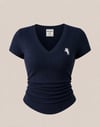 Lacivert V Yaka Fitilli Premium Bluz