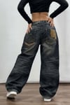 Lacivert Vintage Eskitme Baskılı Streetwear Unisex Baggy Pantolon