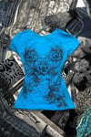 Mavi Gotik Rose Harajuku Y2K Kısa Kollu Crop