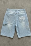 Mavi Taşlamalı MZKD Spider Y2K Baggy Unisex Şort