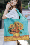 Mavi Van Gogh Ayçiçekleri Polyester Katlanabilir Bez Çanta