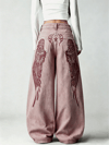 Pembe Angel Wings Y2K Pembe Baggy Jean