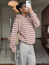 Pembe Çizgili Hood 3 İplik Dijital Sweatshirt
