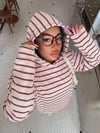 Pembe Çizgili Hood 3 İplik Dijital Sweatshirt