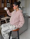 Pembe Çizgili Hood 3 İplik Dijital Sweatshirt