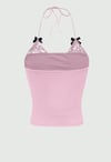 Pembe Dantel Detaylı Siyah Fiyonklu İn Life Y2K Askılı Crop