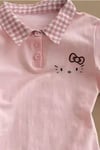 Pembe Ekose Polo Yaka Hello Kitty Y2K Kısa Kollu Crop