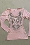 Pembe Gothic Wing Y2K Uzun Kollu Crop