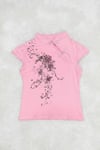 Pembe Mandarin Yaka Çiçekli Qipao Vintage Y2K Kısa Kollu Crop