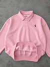 Pembe Polo Yaka Nakış Detaylı Basic Oversize Unisex Sweatshirt