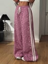 Pembe Prep Şeritli Oversize Eşofman Altı 