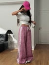 Pembe Prep Şeritli Oversize Eşofman Altı 