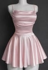 Pembe Saten Drape Detaylı İp Askılı Elbise