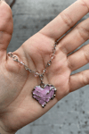 Pembe Taşlı Kalp Silver Kolye