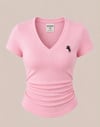 Pembe V Yaka Fitilli Premium Bluz