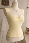 Sarı Coquette Fiyonk Gül Detaylı Y2K Kısa Kollu Crop