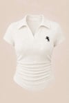 Simli Beyaz Polo Yaka Fitilli Premium Bluz