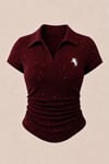 Simli Bordo Polo Yaka Fitilli Premium Bluz
