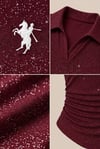 Simli Bordo Polo Yaka Fitilli Premium Uzun Kollu Bluz