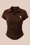 Simli Kahverengi Polo Yaka Fitilli Premium Bluz