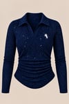 Simli Lacivert Polo Yaka Fitilli Premium Uzun Kollu Bluz
