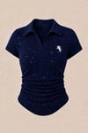 Simli Lacivert Polo Yaka Fitilli Premium Bluz
