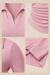 Simli Pembe Polo Yaka Fitilli Premium Uzun Kollu Bluz