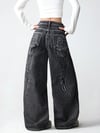 Siyah Angel Wings Y2K Pembe Baggy Jean