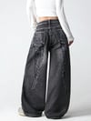 Siyah Angel Wings Y2K Pembe Baggy Jean