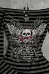 Siyah Antrasit Çizgili Gotik Skull Rose Omuz Dekolteli Y2K Uzun Kollu Crop
